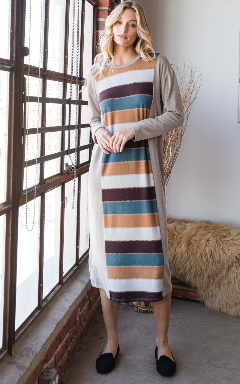 Long Slimming Shape Color Striped Dress