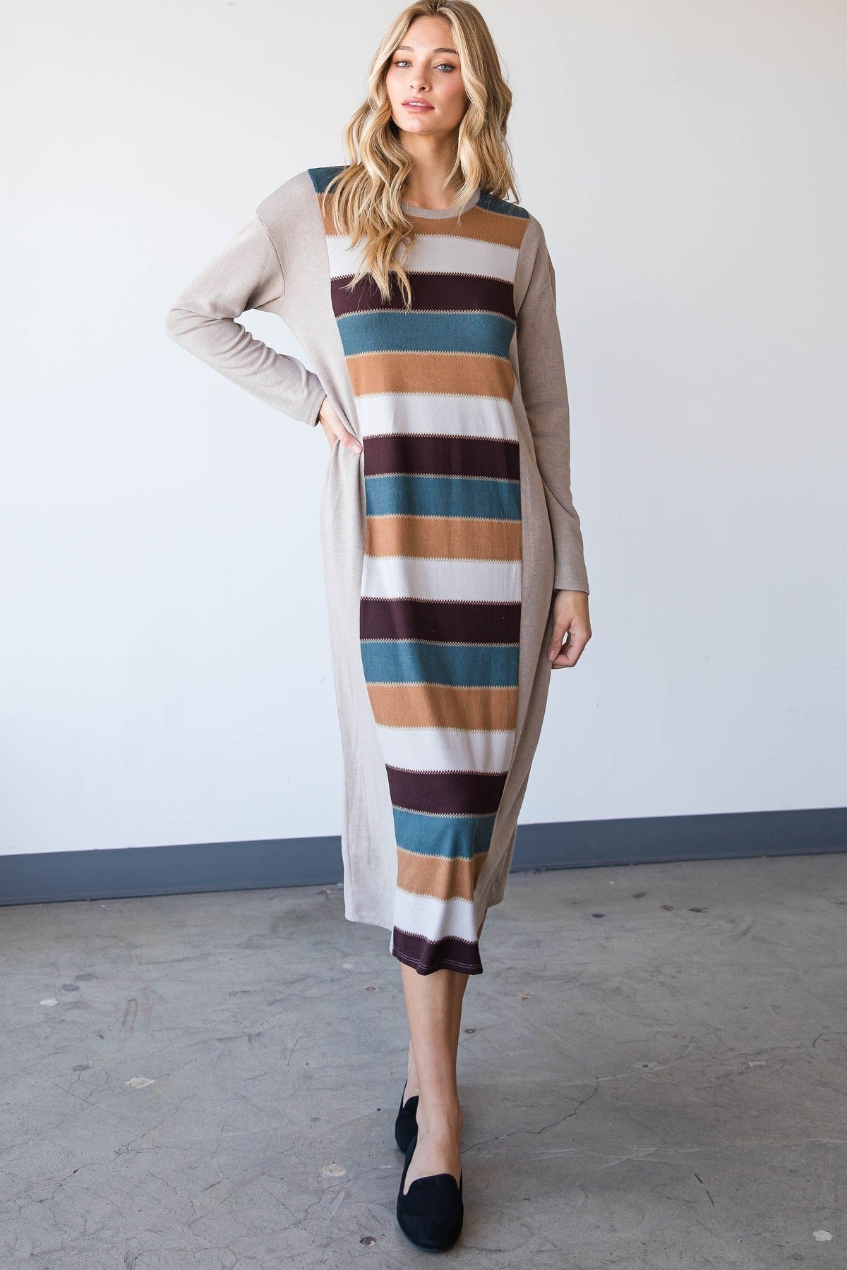 Long Slimming Shape Color Striped Dress