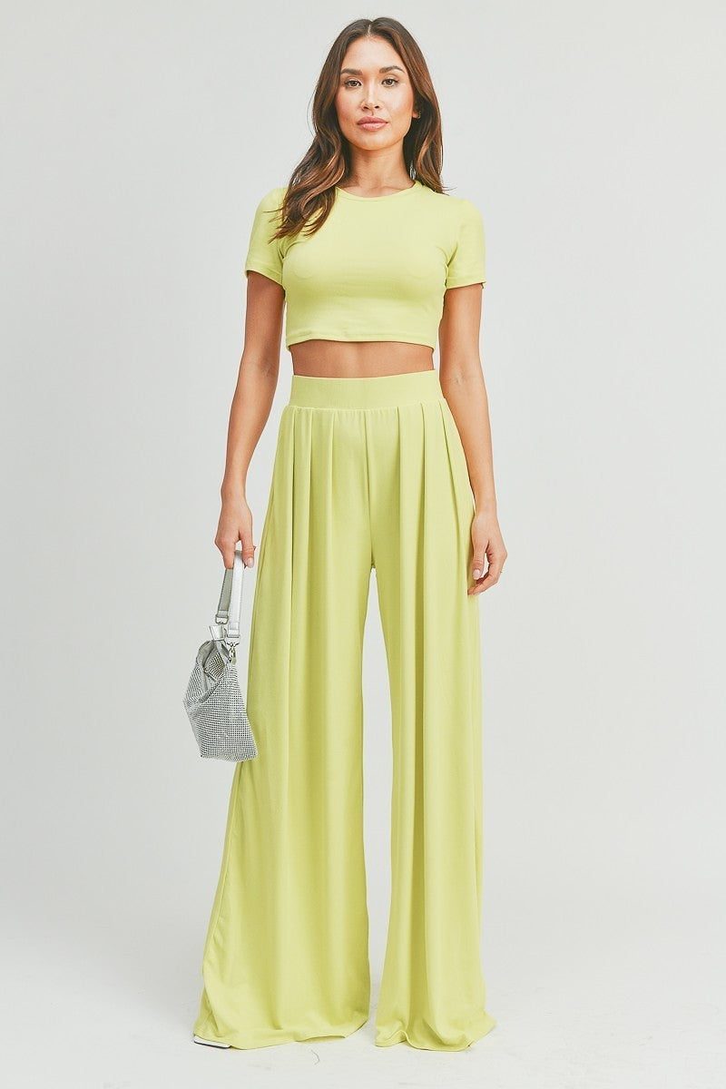 Short Sleeve Top with Palazzo Pants Solid Color Set