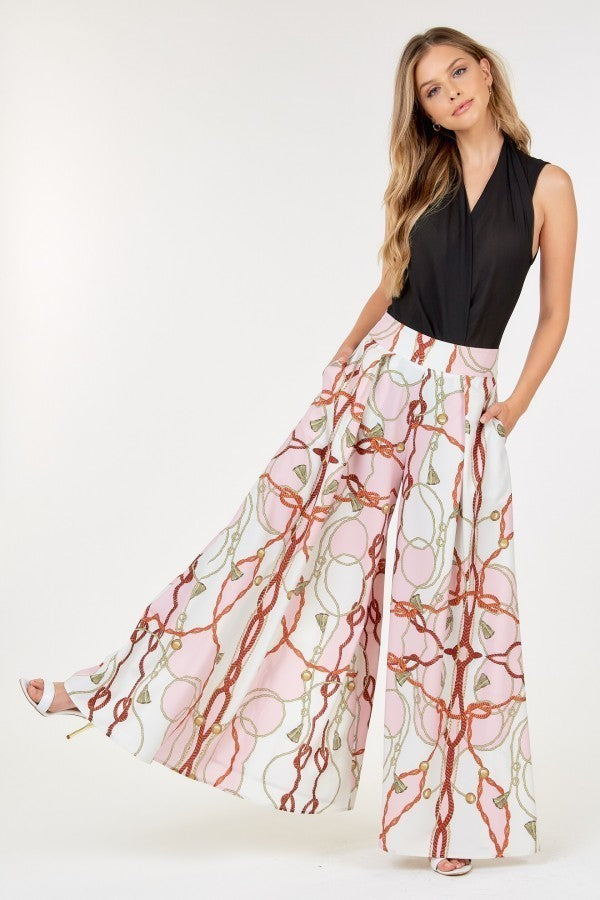 Pattern Design Printed Palazzo Long Pants with High Wait