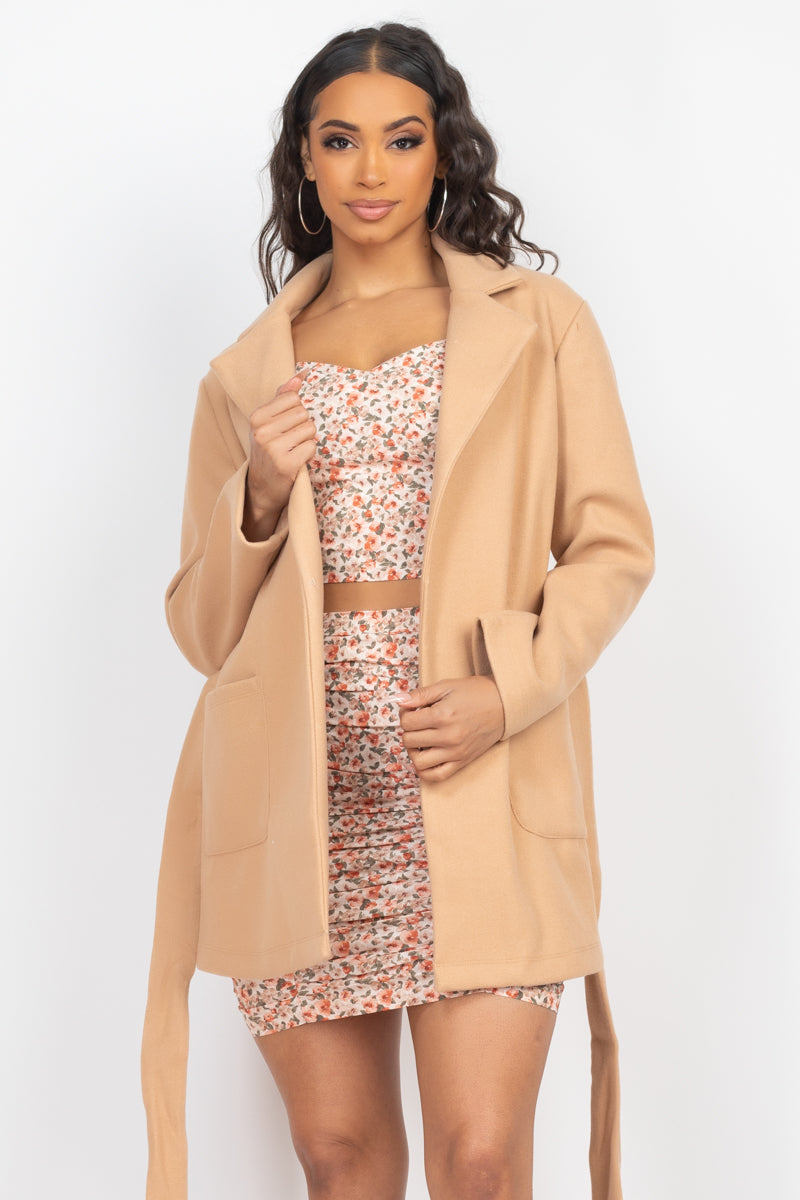Stay Stylish and Cozy with Our Tie-Waist Pocketed Coat