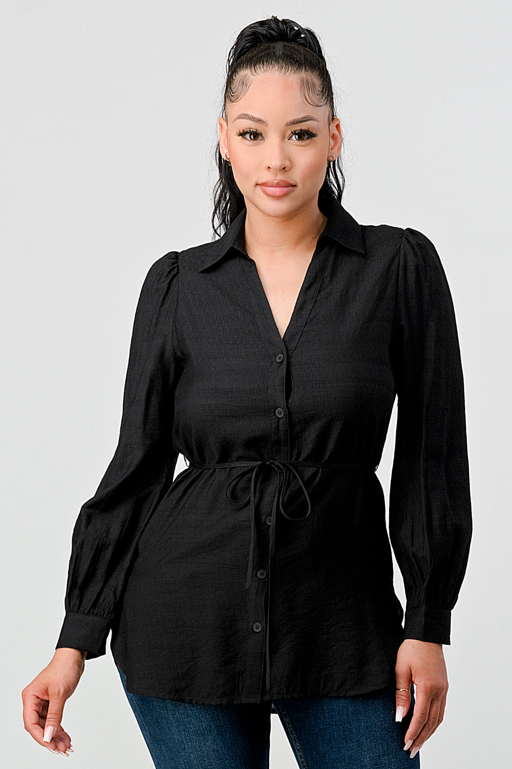 Collared Buttoned Down Belt Tunic shirt