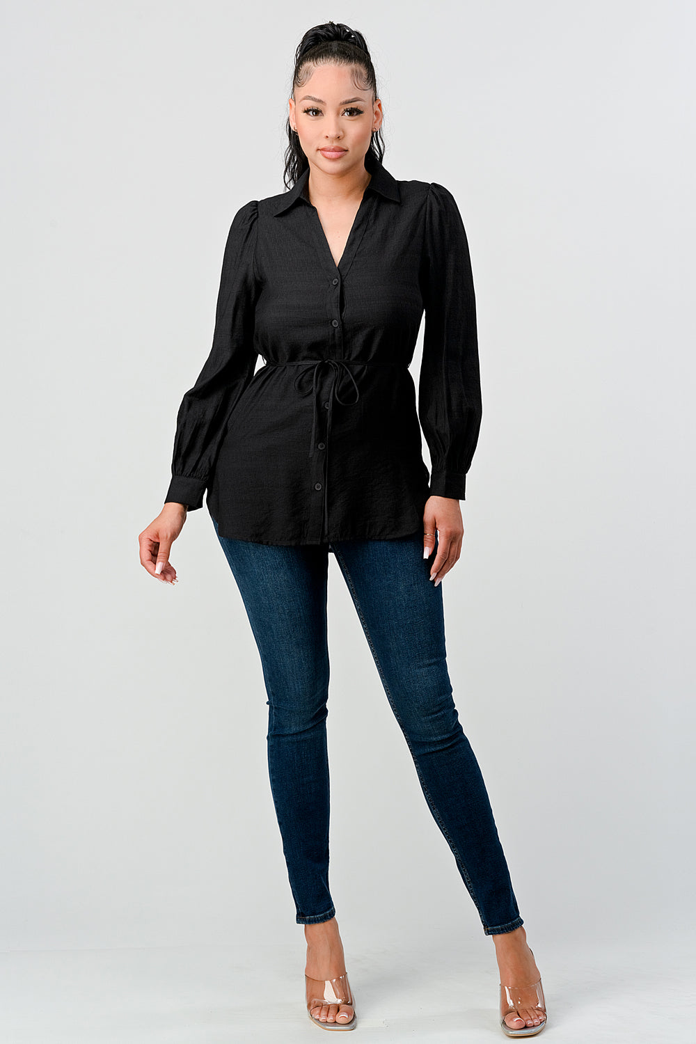 Collared Buttoned Down Belt Tunic shirt