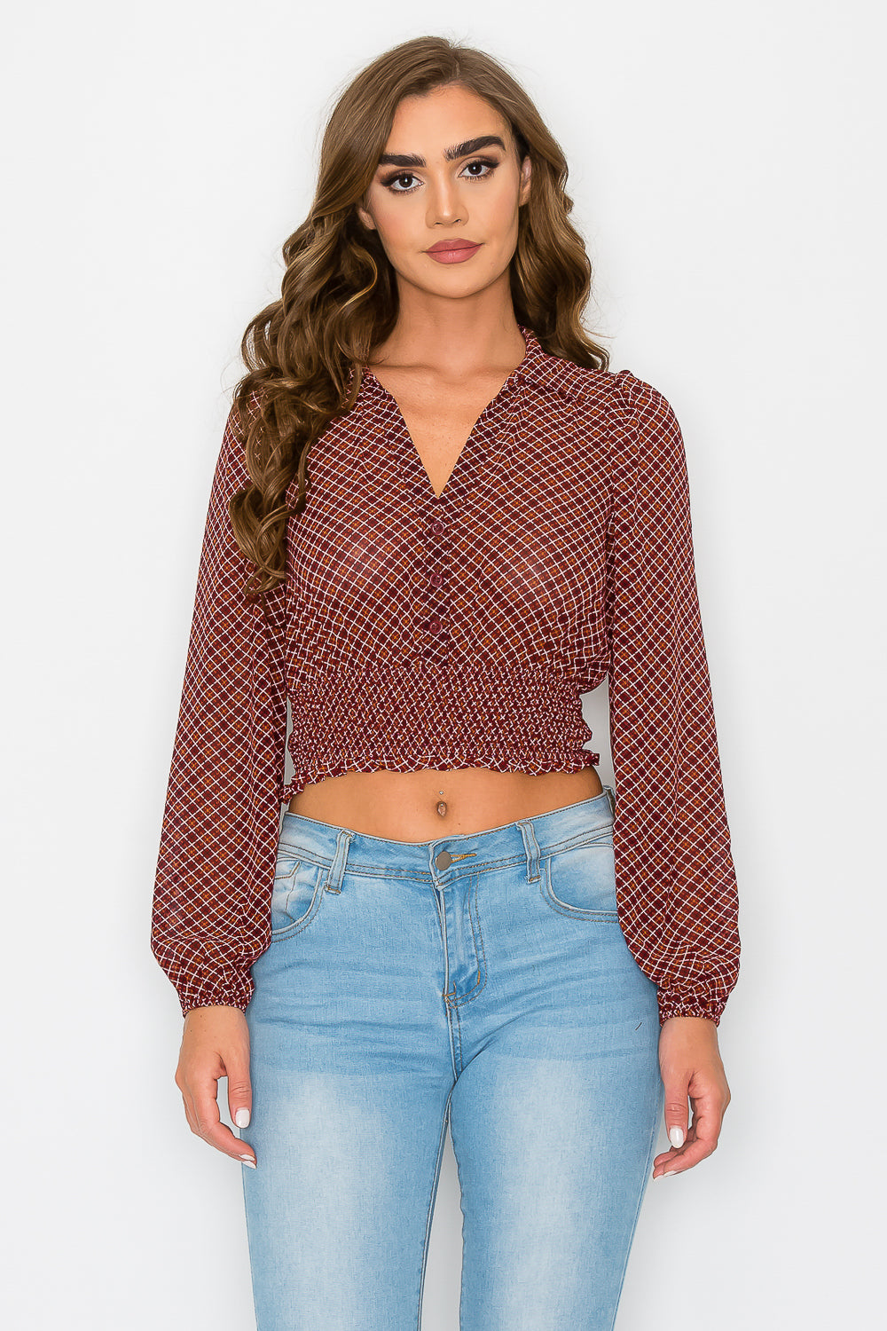 Smoked Collared Checkered blouse