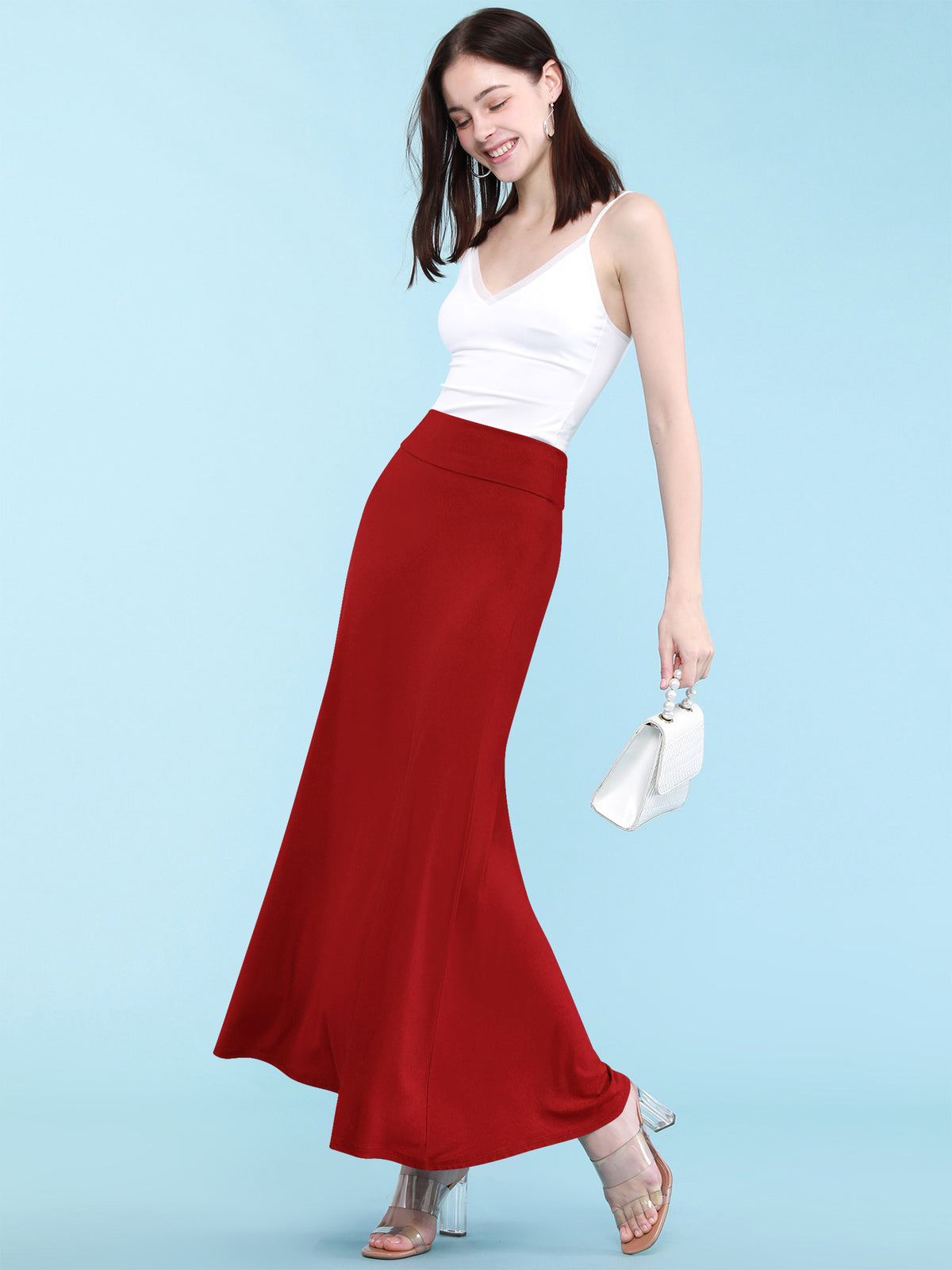 Basic Foldable High Waist Maxi Skirt