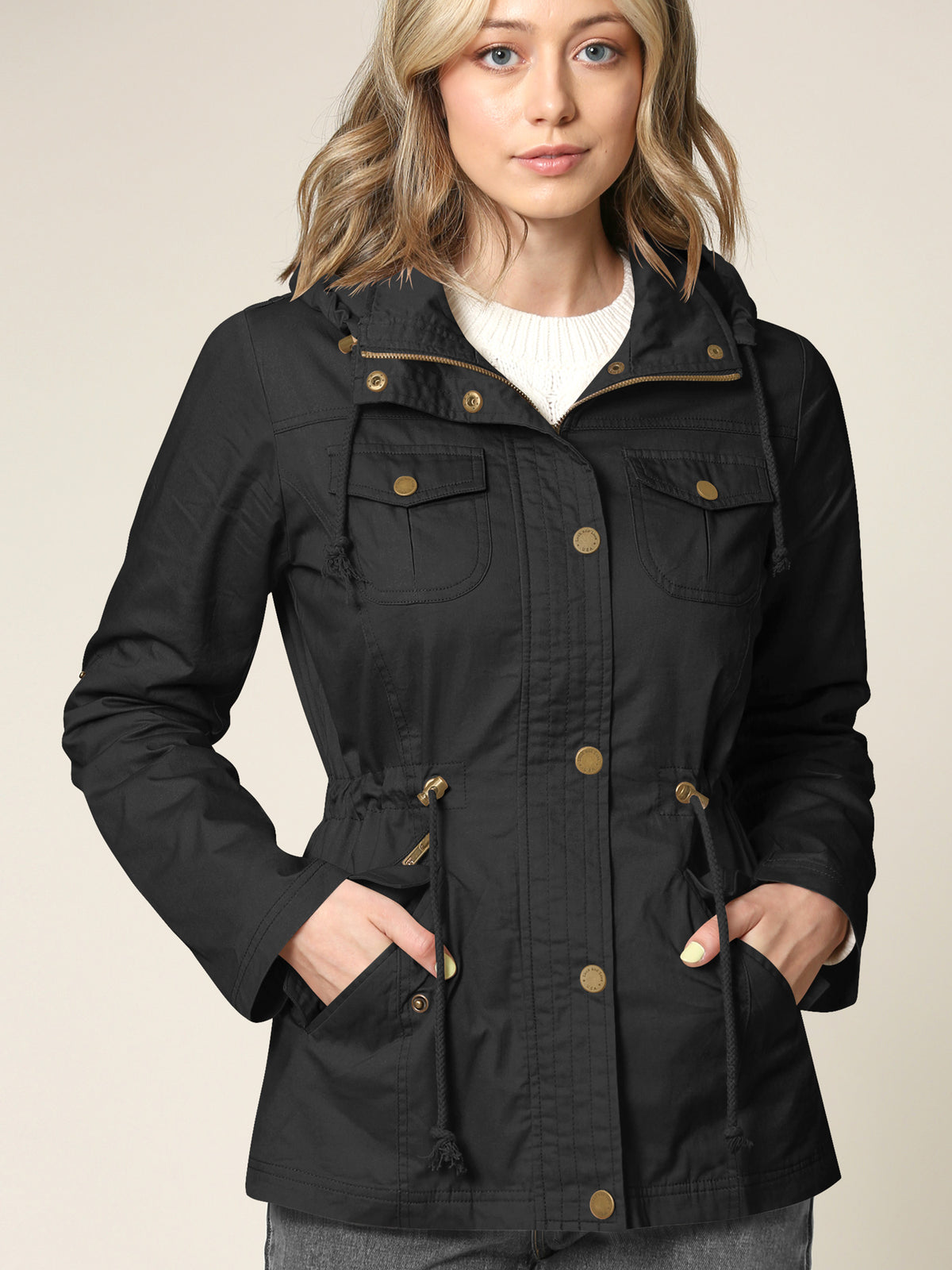 Vintage Style Women's Casual Military Jacket with Hoodie