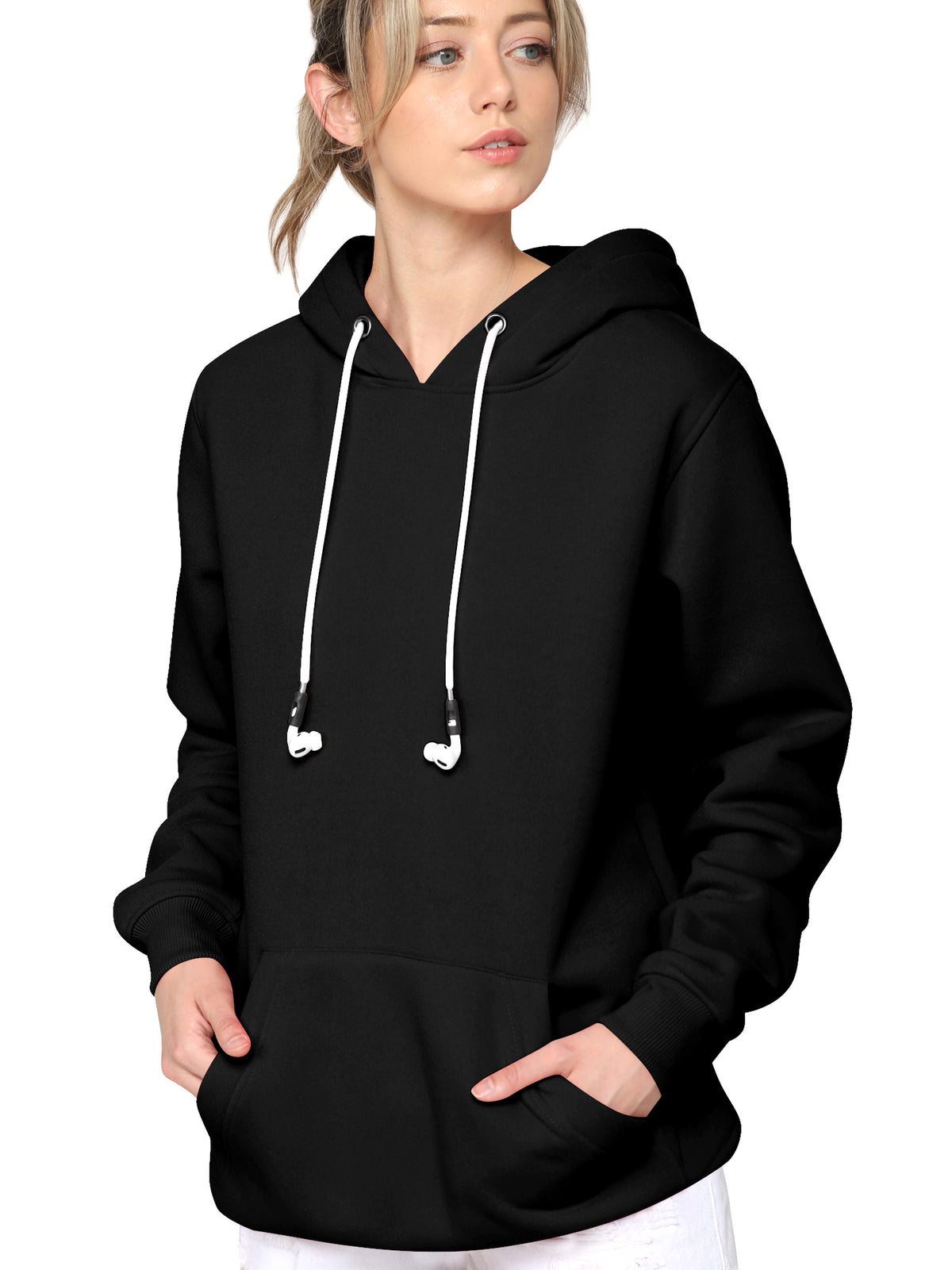 Solid Color Hoodie with Airpod Sheath Drawstring