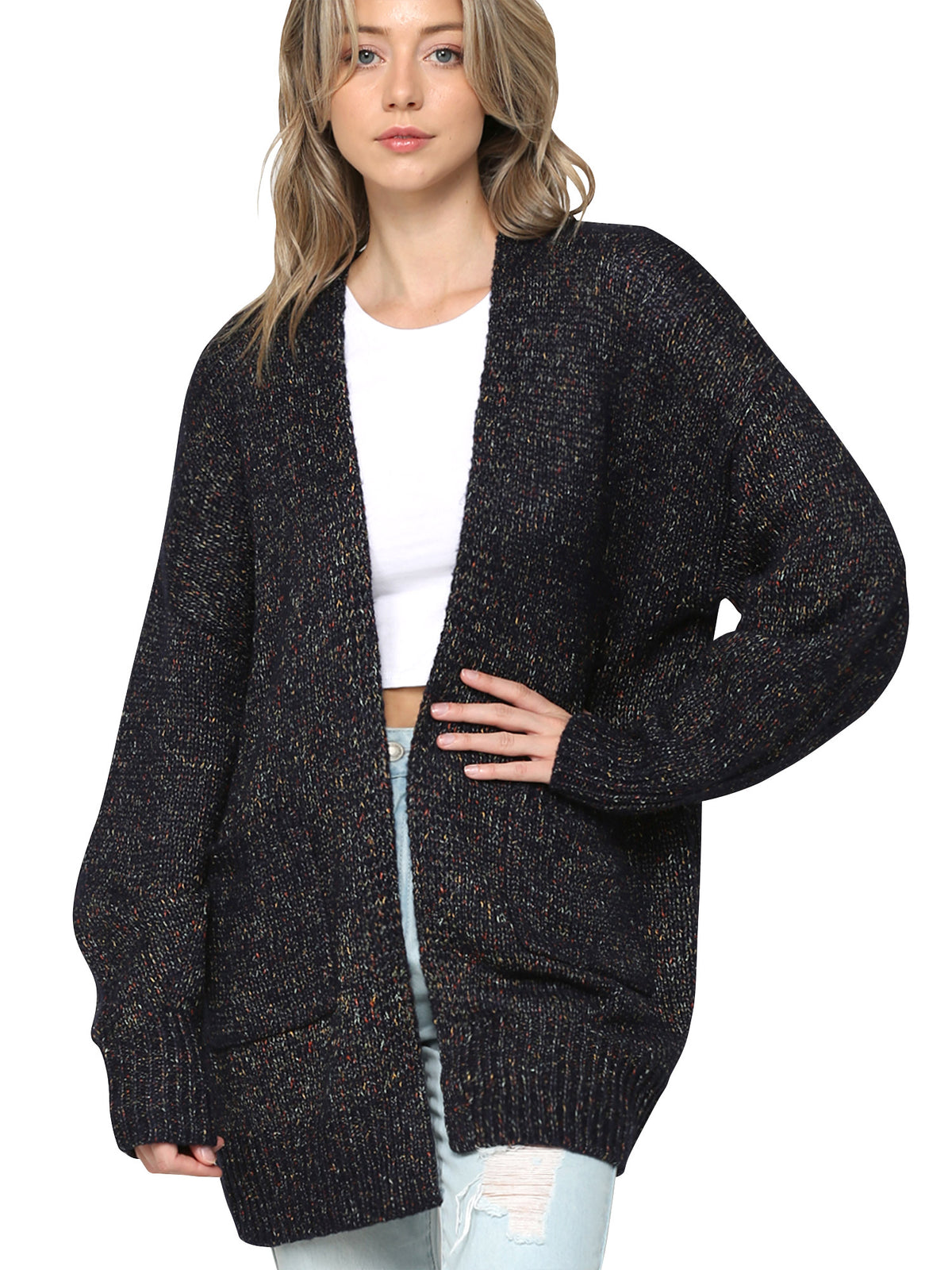 Chunky Knit Cardigan Loose Sweater with Pocket